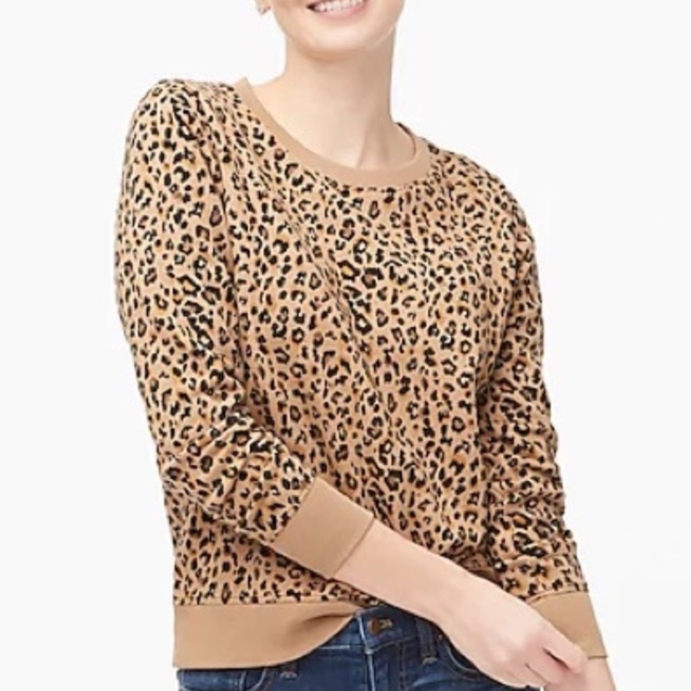 J. CREW Leopard Animal Print Re-Imagined Crewneck Sweatshirt Size S